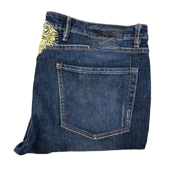 Ed Hardy By Christian Audigier Embroidered Jeans Size 40 Blue - Picture 7 of 14